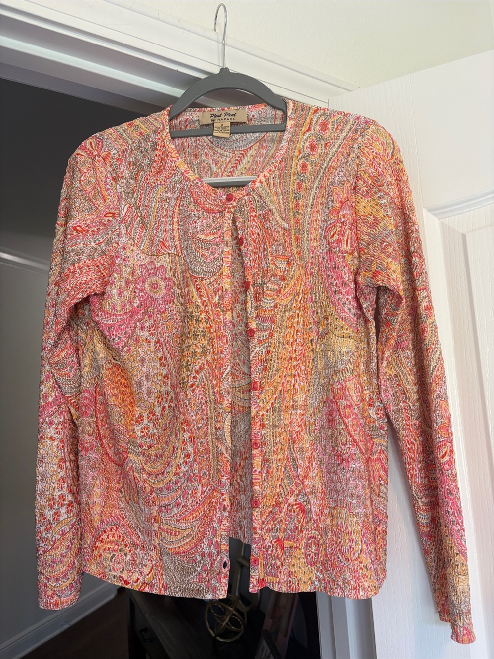 RAFAEL Pink Paisley Button-Front Knit Cardigan